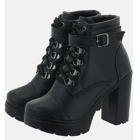Coturno Feminino Bota Plataforma Detalhe em Fivela