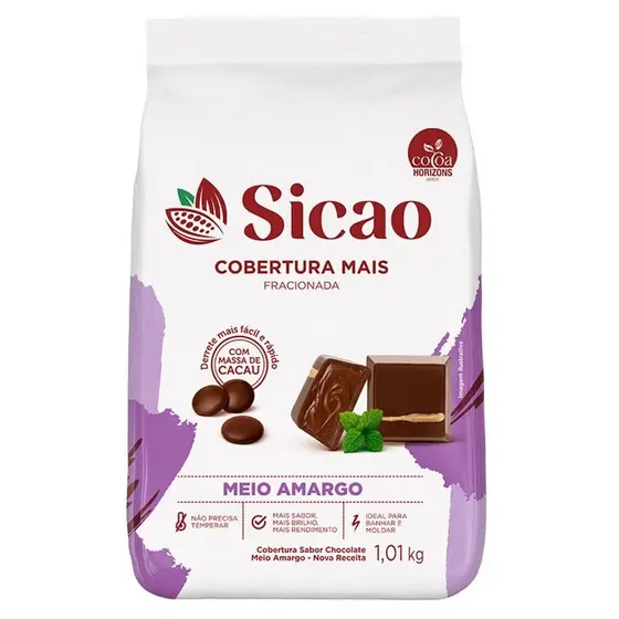Cobertura Fracionado Mais Meio Amargo Gotas 1,01kg Sicao