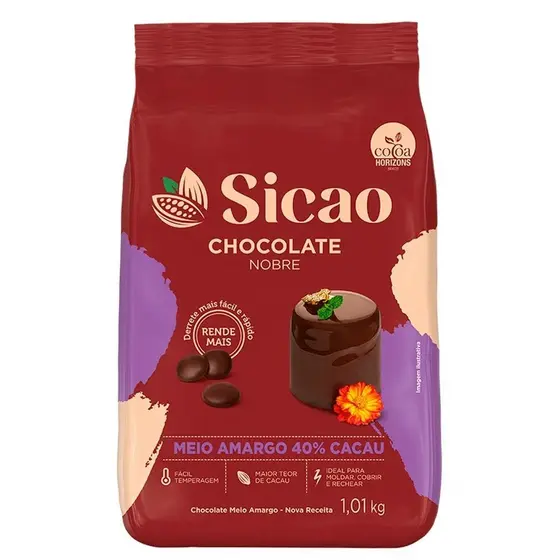 Chocolate Nobre 40% Cacau Meio Amargo Gotas 1,01kg Sicao