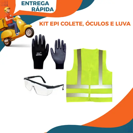 Kit Epi Colete Refletivo Entregador Luva Proteção Oculos Lalamove Uber Flash