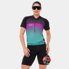 Conjunto de Ciclismo Feminino Camisa Fúcsia e Bermuda Gel Roupa de Pedal Slim