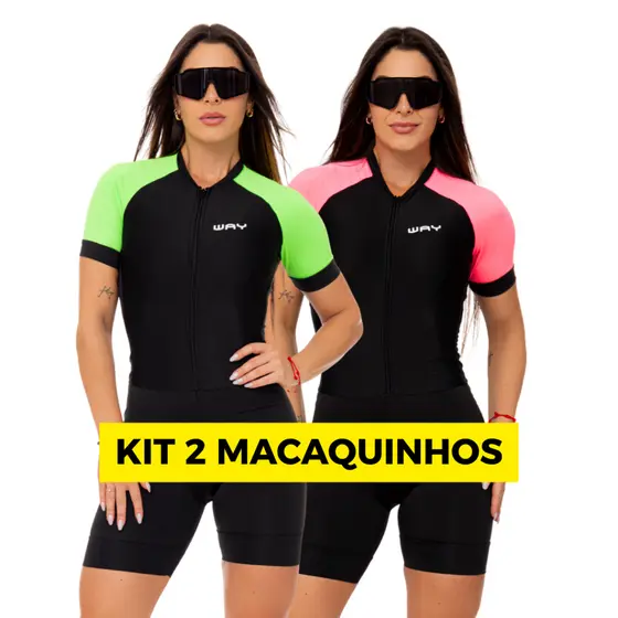 Kit 2 Macaquinhos de Ciclismo Macacão Feminino Manga Curta Acolchoado Roupa Bike Conjunto