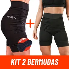Kit Short Ciclismo Feminino Forro Espuma Bermuda de Bike Ciclistas Calça com Bolsos Preta Pedal Mtb