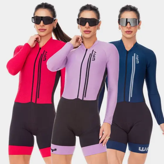 Macaquinho Ciclismo Feminino Forro Em Gel Acolchoado Macacão Manga Longa Inverno Frio Bike Pedal Mtb