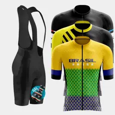 Kit Conjunto Ciclismo Masculino Bretelle Camisa Short Forro Gel Roupa Ciclista Bike Pedal MTB