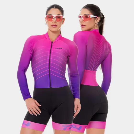 Macaquinho Macacão Ciclismo Feminino Manga Longa Inverno Forro Gel Bike Pedal Roupa Mulher Pedalar