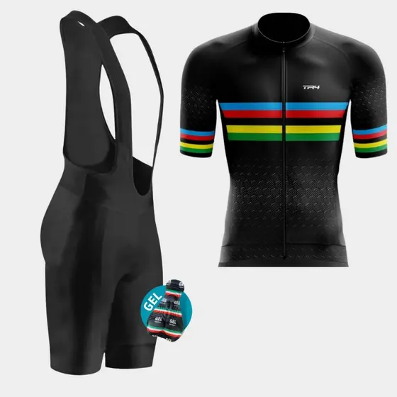 Conjunto Masculino Ciclismo Camisa e Bretelle de Forro Gel Bike MTB