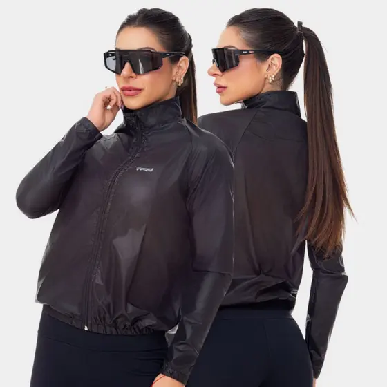 Jaqueta Corta Vento Feminino Impermeável Ciclismo à Prova d'água Preto Corrida Mtb