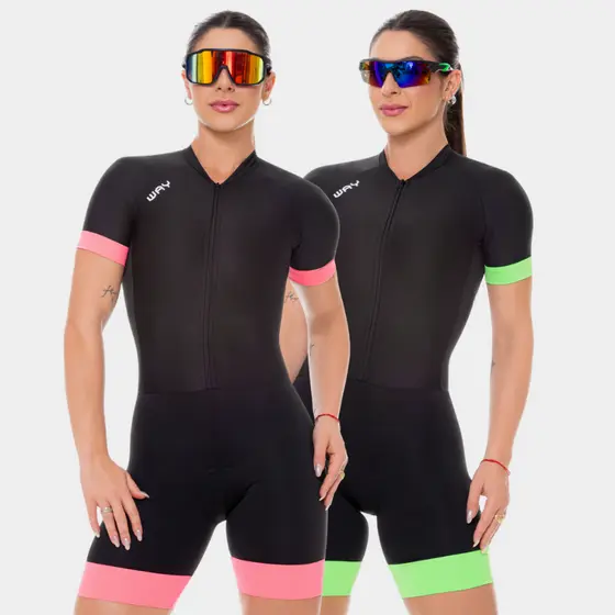 Kit 2 Macaquinho de Ciclismo Macacão Feminino Forro Gel Manga Curta Roupa Bike Conjunto Mtb