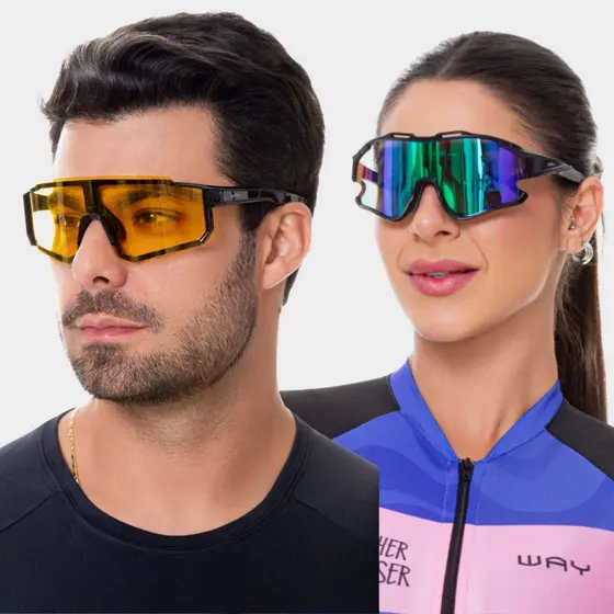 Kit 2 Óculos Unissex Ciclismo Corrida Esporte Bike Ciclistas Academia Proteção UVA UVB