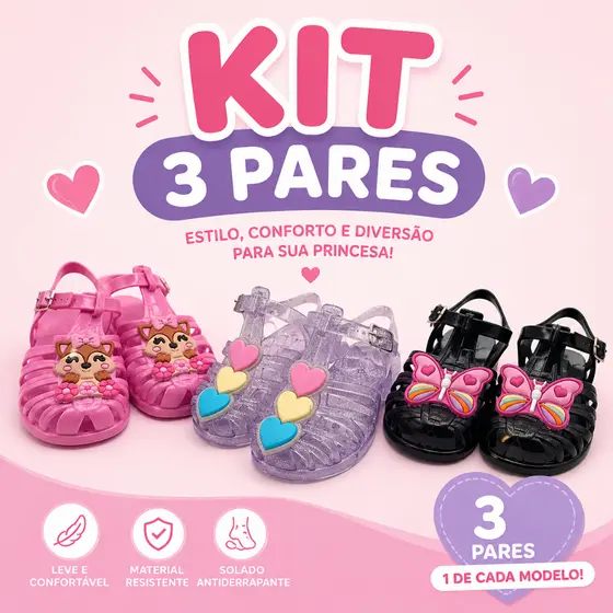 Kit 3 Sandalias infantil Menina fivela delicado confortavel oferta