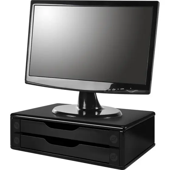 Souza Suporte para Monitor Gaveteiro de Mesa 2 Gavetas Madeira MDF Preto Black Piano