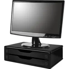 Souza Suporte para Monitor Gaveteiro de Mesa 2 Gavetas Madeira MDF Preto Black Piano