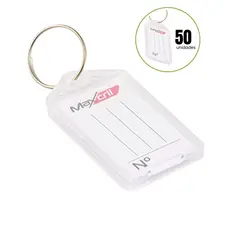 Kit 50 Chaveiro de Plástico Branco com Abertura e Etiqueta Pautada para Identificação