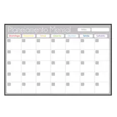 Quadro Planner 90x60 cm Semanal Light e Mensal Gray Moldura Madeira Preto