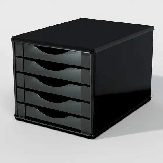 Caixa Arquivo Gaveteiro de Mesa 5 Gavetas Madeira MDF Preto Black Piano