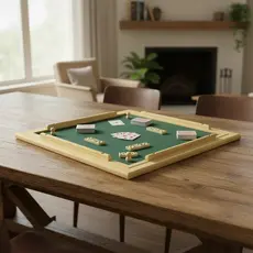 Suporte Tabuleiro para Jogos de Cartas e Dominó 66x66 cm Madeira Duratex Pinus Natural Feltro Verde
