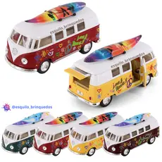 Miniatura de ferro Kombi Surfista Com Prancha Escala 1:32 1962 Volkswagen Classica Bus