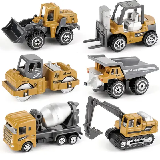 Kit Mini Carrinhos Construção Trator Escavadeira Caminhão Empilhadeira Betoneira Basculante Die Cast