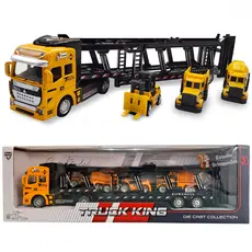 Miniatura Carreta Caminhão Cegonha Metal Fricção com 3 Veículos de  Construção 1/64 Die Cast