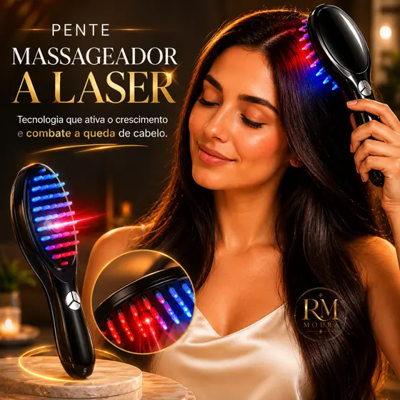 Pente Massageador Couro Cabeludo com Laser 4 em 1 – Escova de Tratamento Capilar e Antiqueda