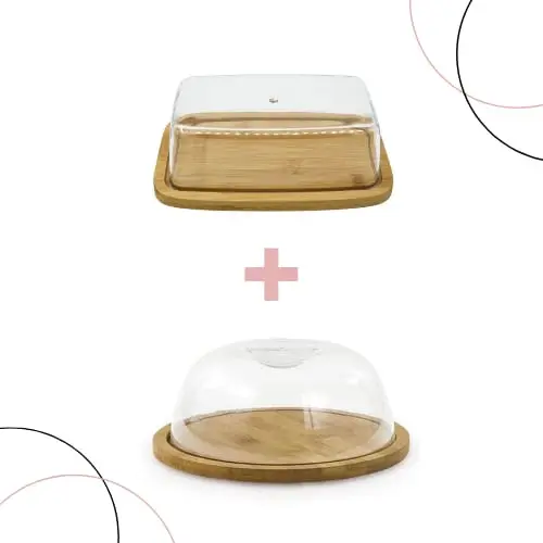 Kit Queijeira + Manteigueira de Bambu Com Tampa de Acrílico