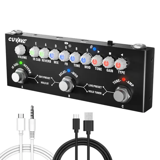 Pedal de Efeitos para Guitarra com Bateria Recarregável - Múltiplos Efeitos Integrados