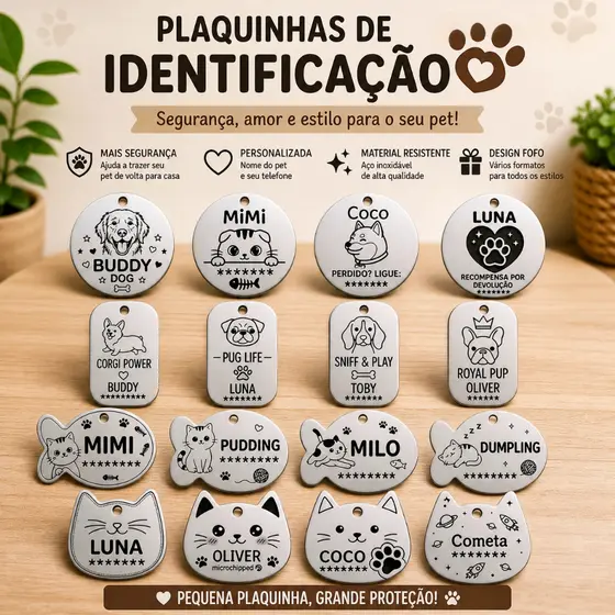 Logo de gravura a laser Plaquinha de identificação Pet Nome Placa Pingente Personalizada Gato Cachorro Cão