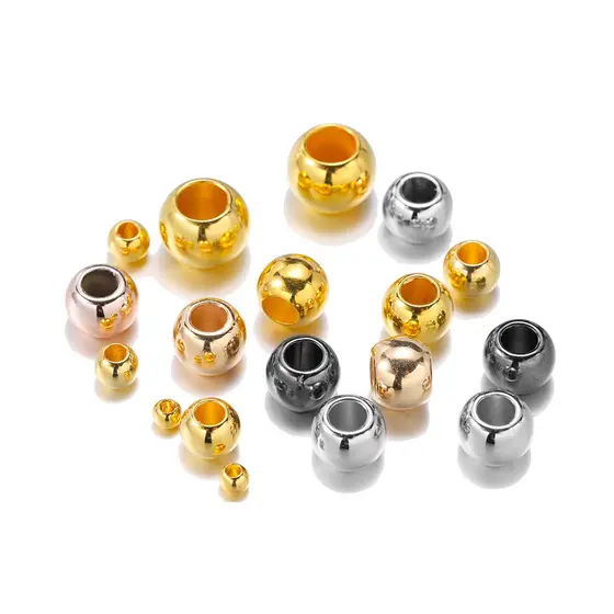 100 Pcs Dia 4 6 8 10 12mm Grande Buraco Contas Rosa De Ouro Ródio Cor Contas espaçadoras Para Diy Fazer Jóias Ccb (Não De Metal) Acessórios