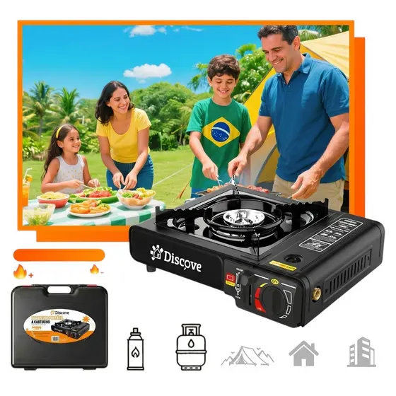 Fogão portátil Fogareiro de Mesa Gás Multiuso com Maleta Acampamento Casa 2900 Potência