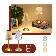 Luminária de Mesa 3 Tons Abajur Cristal Candeeiro Cabeceira LED Recarregável Decoração Sala Quarto