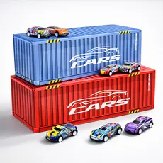 Kit 48 Carrinhos com Fricção Maleta Container Coloridos + Pista de Corrida Brinquedo Carro