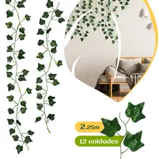 Trepadeira Artificial Decoração Verde 2 Metros Folhagem Grande e Pequena