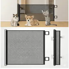 Tela de proteção para Pets Bebês Cercadinho Retrátil Automático Portas Animais Infantil Grade Ajustável
