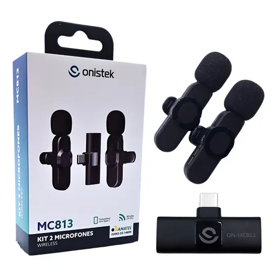 Kit 2 Microfones Sem Fio Lapela Celular Smartphone Onistek