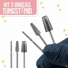 Kit 3/2/1 Brocas Tungstênio Profissional Unha Gel Porcelana Nail
