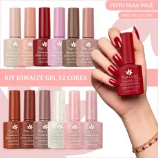 Kit 12 Esmaltes em Gel para Cabine LED UV 12ml Alta Durabilidade Zero HEMA