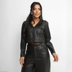 Jaqueta Bomber Casaco Feminino Couro Fake Botões Casual Elegante Moda Gringa Festa Inverno Frio