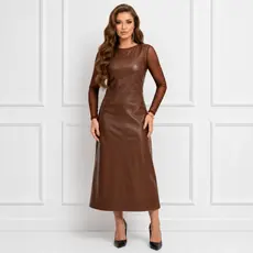 Conjunto Body Tule ou Renda e Vestido Longuete Couro Evangélica Moda Outono