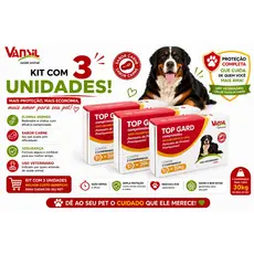 Kit C/ 3 Caixas de Top Gard Sabor Carne Vansil Vermífugo Anti-Helmíntico 2 comprimidos até 30kg Para Cães e Gatos
