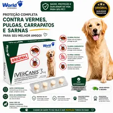 Remedio para carrapato, pulgas e sarna Ivercanis 3mg C/4 Comprimidos - World