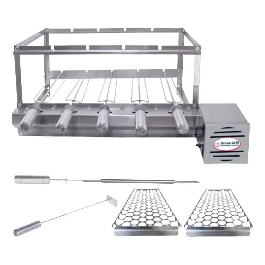 Combo Simples Tradicional Brasa Grill Gira 5 Espetos Churrasqueira Elétrica Giratória