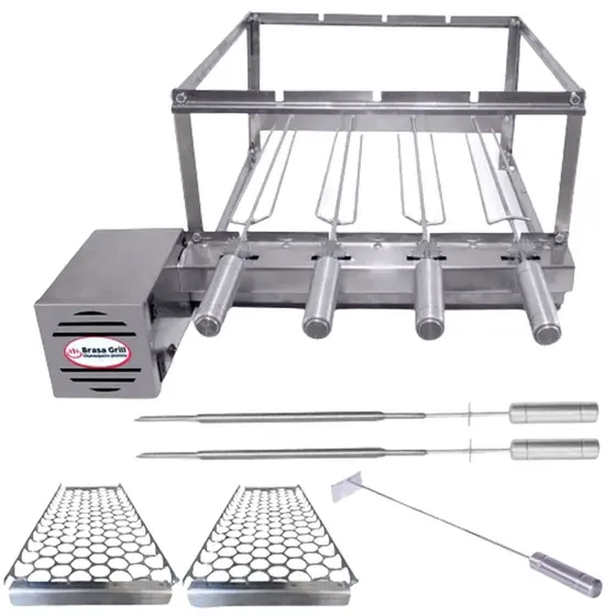 Combo Brasa Grill Gira 4 Espetos Churrasqueira Elétrica Giratória Bi Volts