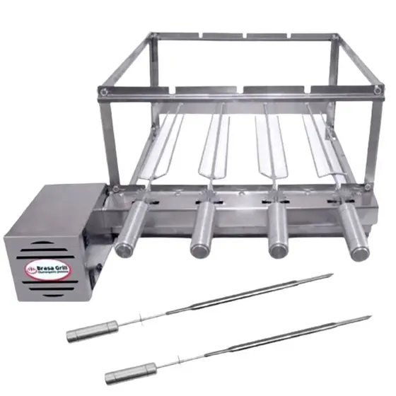 Brasa Grill Tradicional Gira 4 Espetos Churrasqueira Elétrica Giratória Bi Volts + 2 Espetos Espada