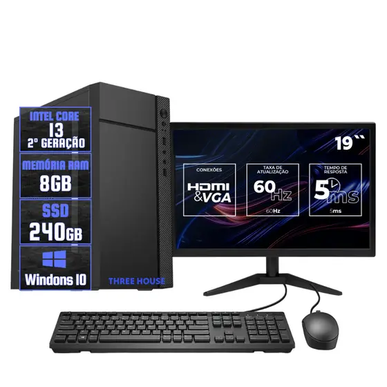 Computador Home Intel Core I3, 8Gb de Ram, Ssd 240gb, Completo com Monitor 19",Teclado, Mouse