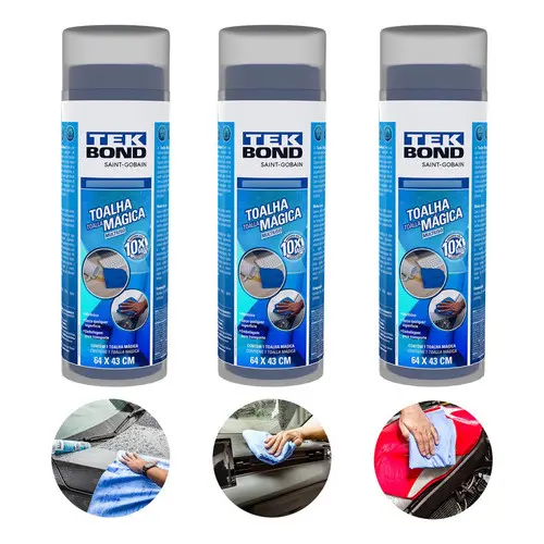 Kit 3 Toalhas Magica Tekbond Multiuso Secagem Rápida 64x43cm Azul-claro