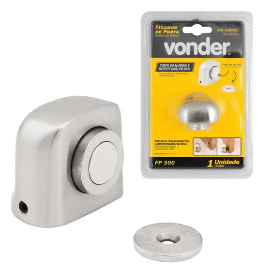Trava Porta Fixador De Porta Vonder Aluminio C/ Imã Não Deixa Bater