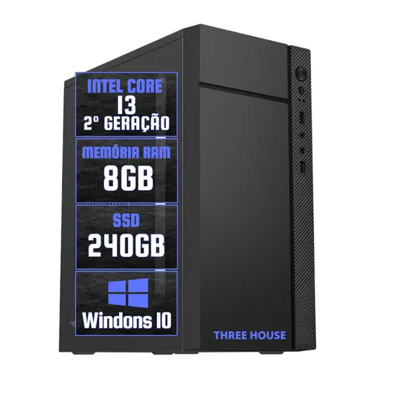 PC CPU Intel Core I3, 8Gb de Memória Ram, Ssd 240Gb