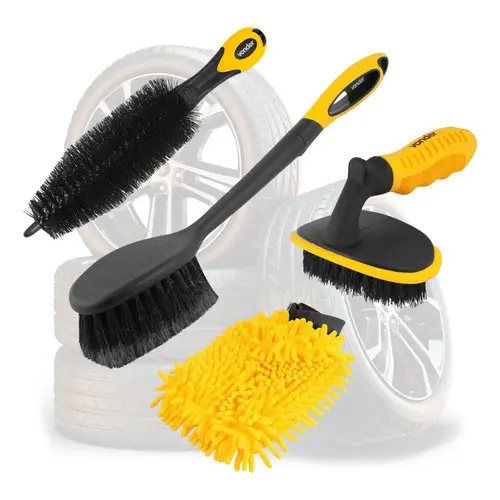 Kit Combo Lava Carros Luva Microfibra Escova Roda Caixa Pneu