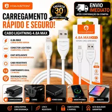 Cabo USB iPhone Lightning H`MASTON 4.8A MAX Carregamento Rápido 1 Metro Compatível iPhone 6 ao 14
